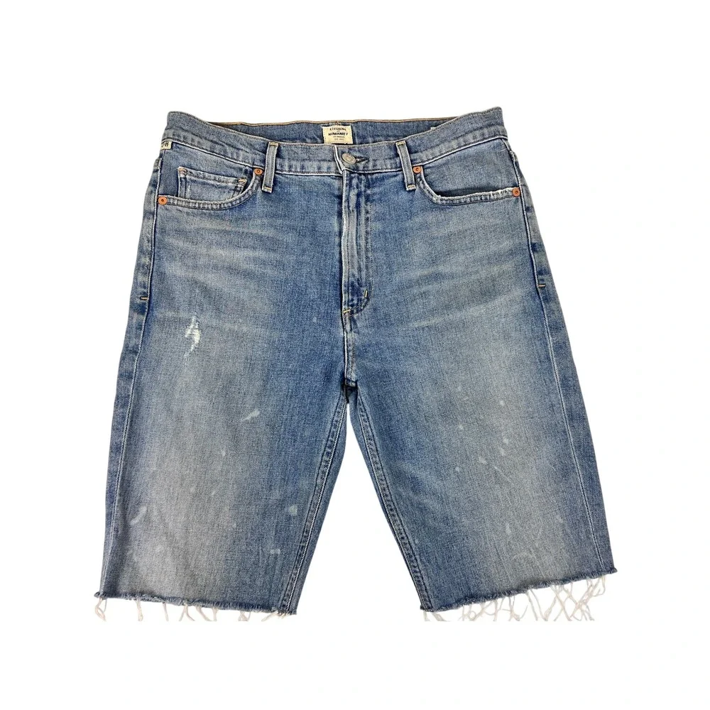 Citizens of Humanity Denim Shorts Womens 28 Blue Excellent Raw Hem Distressed